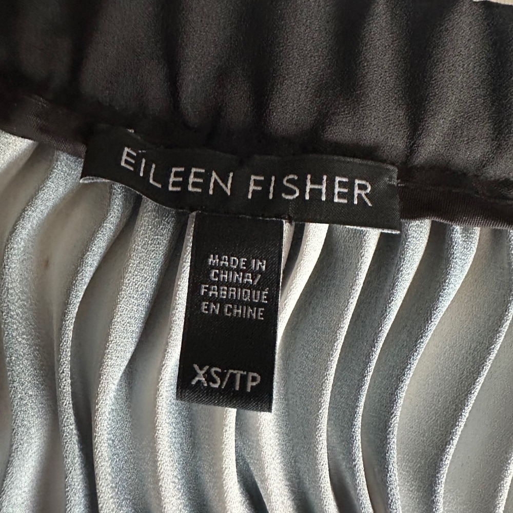 EILEEN FISHER Pleated Ombre Midi Skirt Black Grey Striped Side Zip XS - Picture 5 of 7